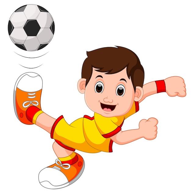 Dibujos animados lindo chico jugando fútbol | Vector Premium