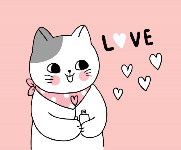 Dibujos Animados Lindo Día De San Valentín Gato Y Corazón Vector