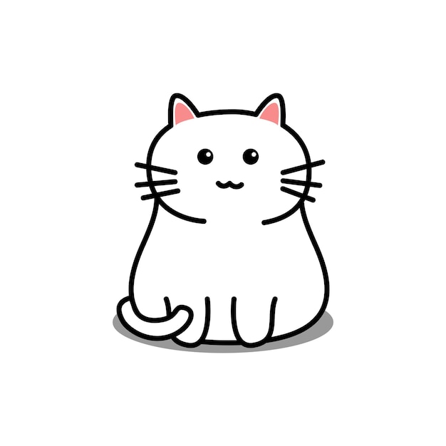 Dibujos Animados Lindo Gato Blanco Aislado En Blanco Vector Premium