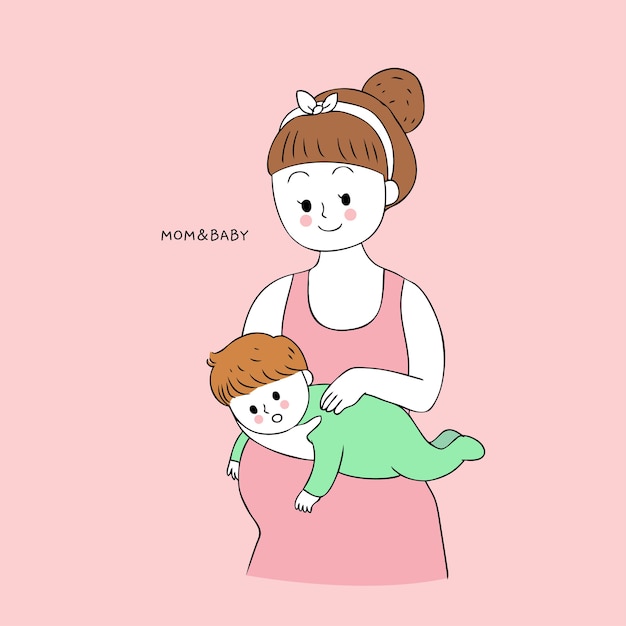 Dibujos Animados Lindo Mama Y Bebe Eructar Vector Vector Premium