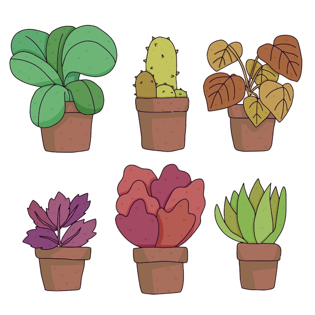 Dibujos Animados Lindo De Plantas Aislado En Blanco Vector Premium