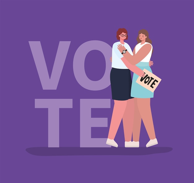 Dibujos Animados De Mujeres Abrazándose Con Diseño De Cartel De Voto Día De Las Elecciones De 9099