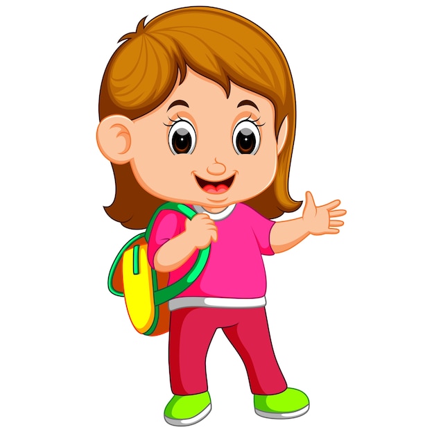 Dibujos animados de niña de la escuela caminando | Vector Premium