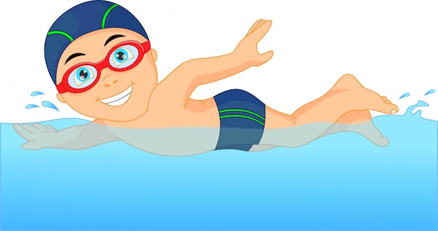 Dibujos animados niño nadador en la piscina | Vector Premium