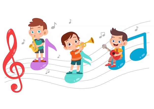 Dibujos animados de niños pequeños tocando música | Vector ...