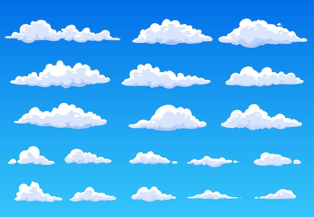 Dibujos Animados De Nubes Esponjosas En El Cielo Azul Nubes De Vector