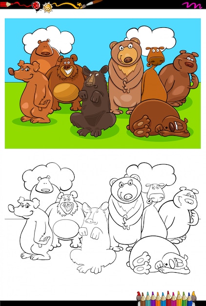 Dibujos Animados De Osos Animales Libro Para Colorear Vector