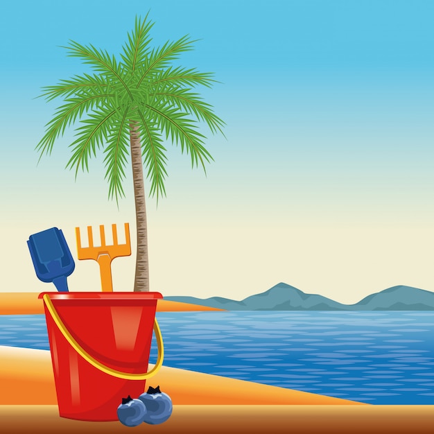 Dibujos animados de playa y vacaciones de verano | Vector Gratis