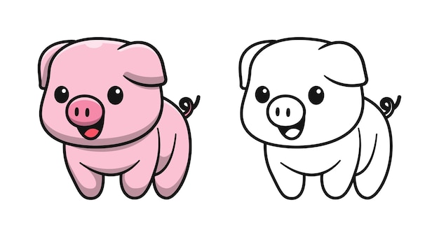 Dibujos Para Colorear De Dibujos Animados De Cerdo Lindo Para Ninos Vector Premium