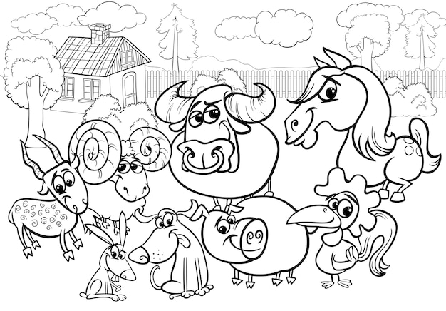 Dibujos para colorear de animales de granja | Descargar Vectores Premium