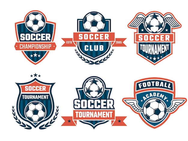 Diferentes logotipos para club de fútbol o conjunto de etiquetas Vector Premium