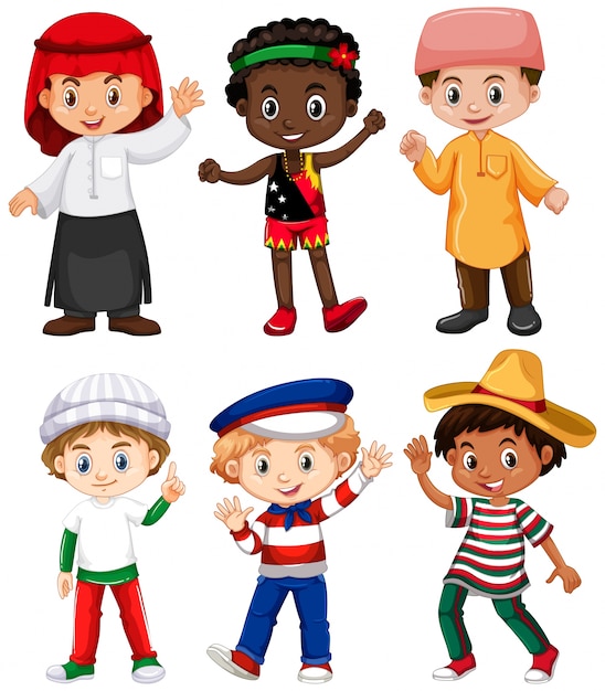 Diferentes nacionalidades de niños | Vector Premium