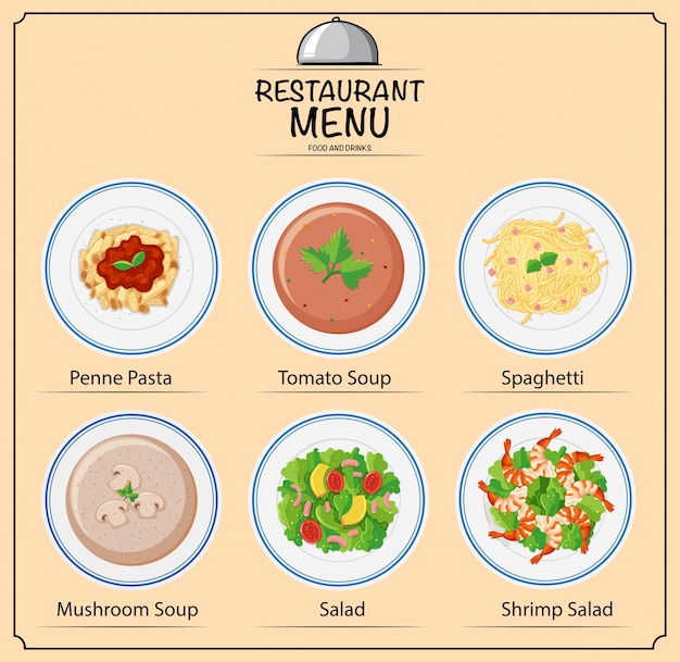 Diferentes tipos de platos en el menú | Vector Premium