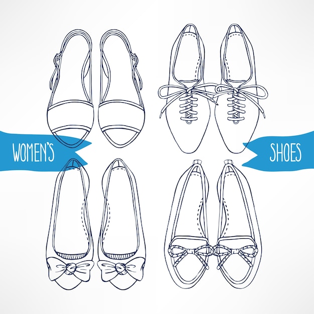 Con diferentes zapatos de dibujo sobre un fondo blanco. | Vector Premium