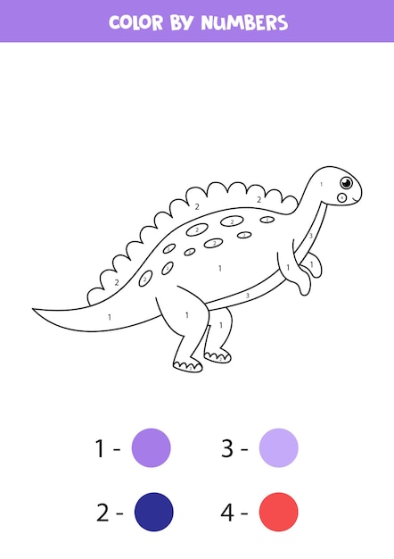 Dinosaurio de dibujos animados lindo de color por números. página para