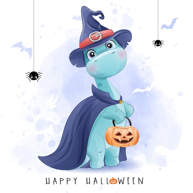 Dinosaurio lindo doodle para el día de halloween con ilustración de