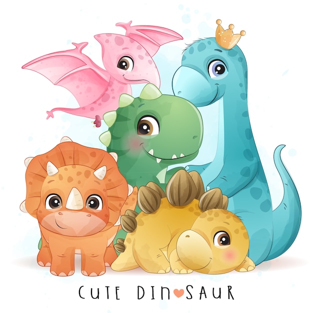 Dinosaurio Lindo Con Ilustraci N Acuarela Vector Premium