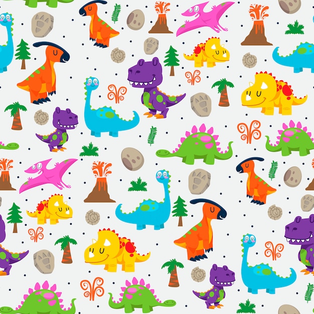 Dinosaurios lindos de patrones sin fisuras Vector Premium