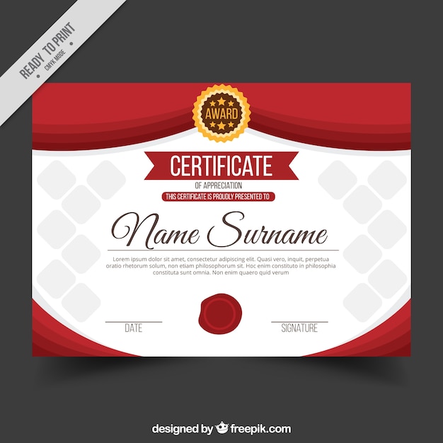 Diploma De Reconocimiento Con Elementos Rojos Vector Gratis