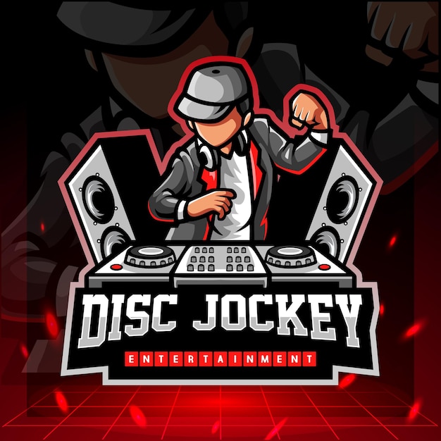 Disc jockey mascot esport logo design Vector Premium