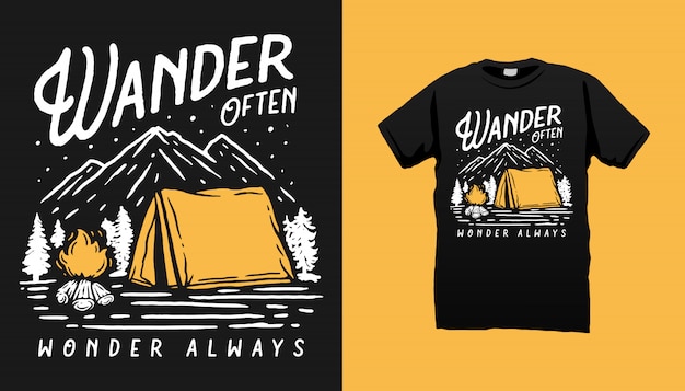 Download Diseño de camiseta de camping de montaña | Vector Premium