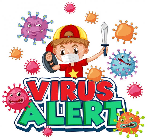 Diseño de carteles de coronavirus con palabra y niño jugando vector gratuito