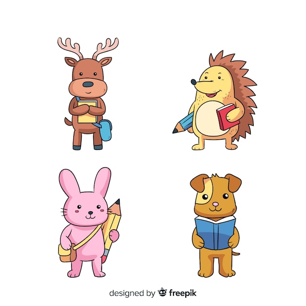 Diseño de colección de animales de dibujos animados vector gratuito