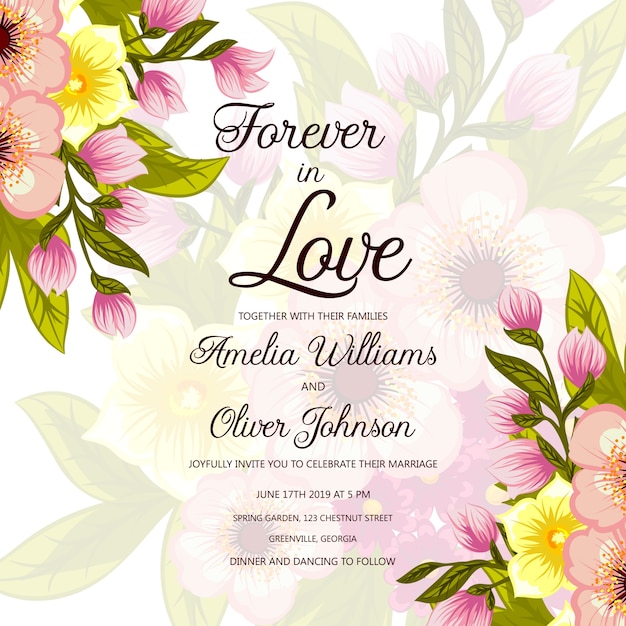 Diseño Floral De Invitación De Boda Vector Premium 7250