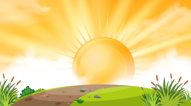 Diseño de fondo de paisaje con puesta de sol sobre la colina | Vector  Premium