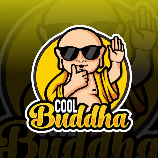 Diseño fresco del logotipo del deporte de la mascota de buda Vector Premium