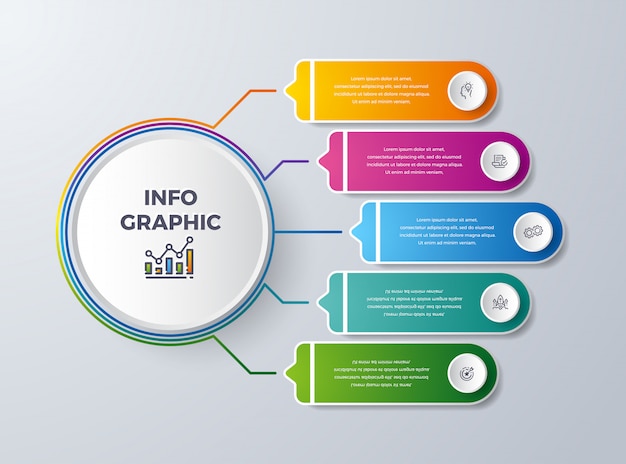 Diseño de infografía empresarial con 5 procesos o pasos Vector Premium