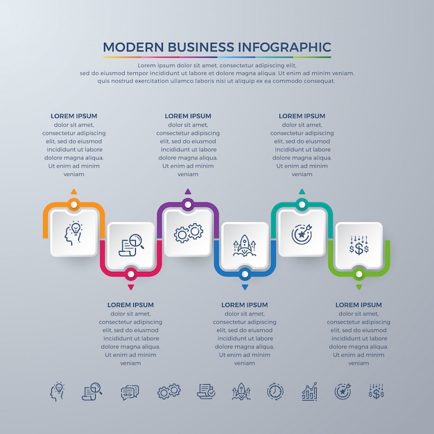 Diseño de infografía empresarial con 6 procesos o pasos Vector Premium