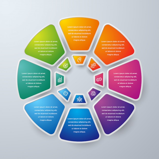 Diseño de infografía de negocios con 8 opciones o pasos de proceso