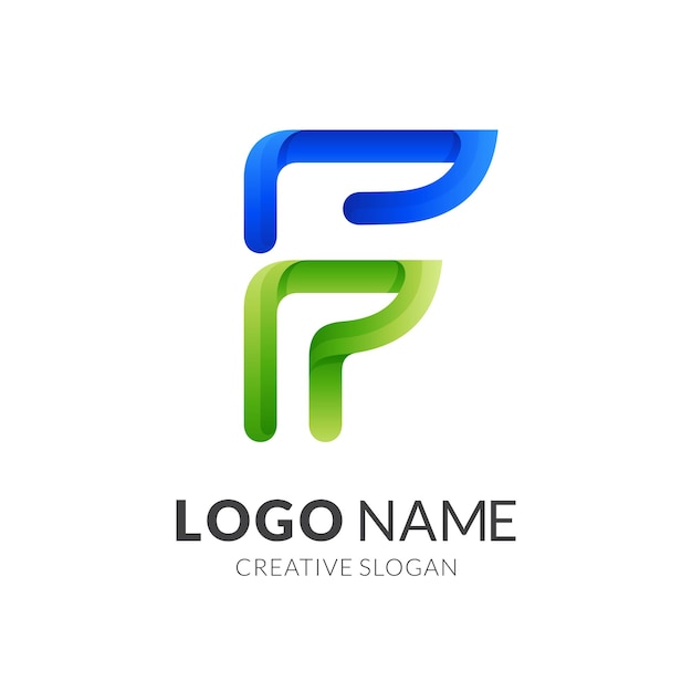 Diseno De Logotipo Letra F Con Estilo De Color Azul Y Verde 3d Vector Premium