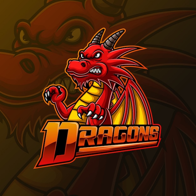 Diseño de logotipo de red dragon mascot e sport Vector Premium