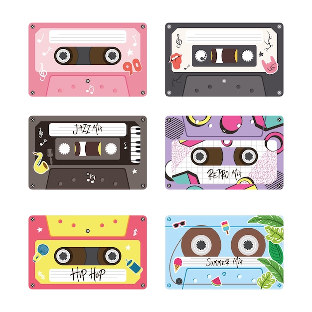 Diseño De Paquete De Icono De Casetes Retro Cinta Vintage De Música Y Tema De Audio Ilustración 