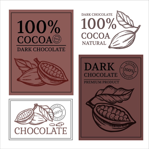 Diseño De Pegatinas Y Etiquetas Chocolate Y Cacao Vector Premium