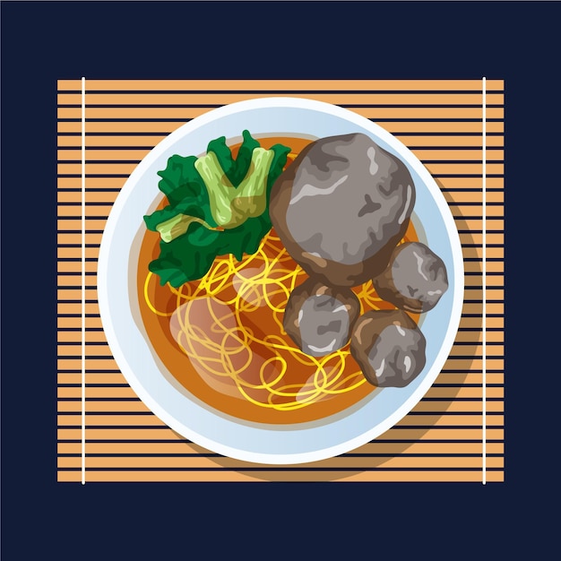 Diseño plano delicioso bakso en un tazón Vector Gratis