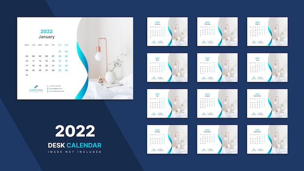 Diseño de plantilla de calendario de escritorio 2022 Vector Premium