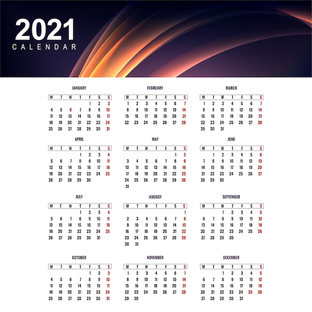 Diseño De Plantilla De Calendario Moderno 2021 Vector Gratis 1860