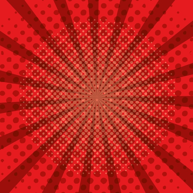 Diseño de sunburst rojo cómico del arte pop hlaftone Vector Premium