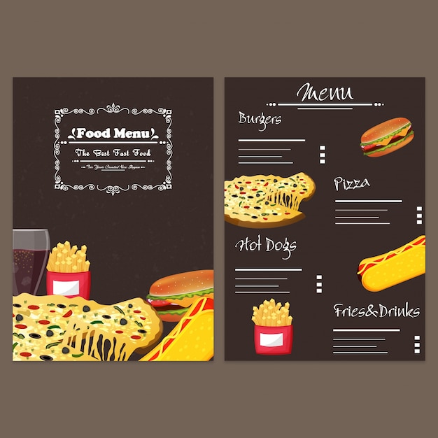 Diseño De Tarjeta De Menú De Restaurante De Comida Rápida Vector Premium