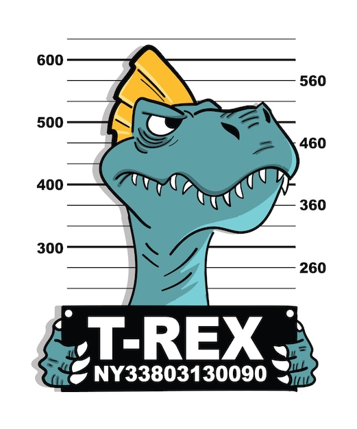 Diseño de vector de dinosaurio fresco dibujado a mano para impresión de camiseta Vector Premium