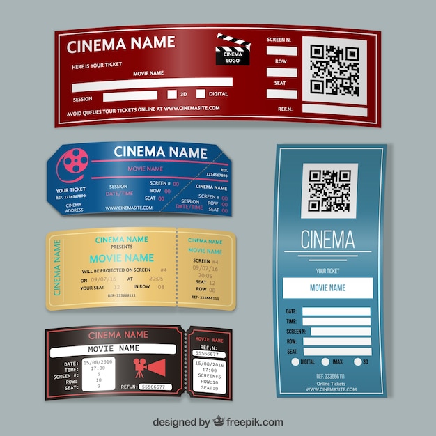 Diseños de tickets de cine | Descargar Vectores gratis