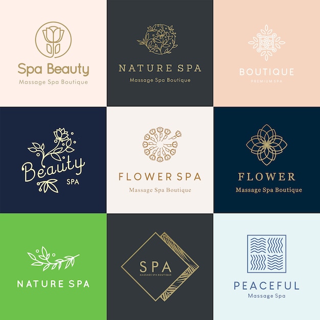 Diseños de logotipo floral editables femeninos para el concepto de belleza y bienestar Vector Premium
