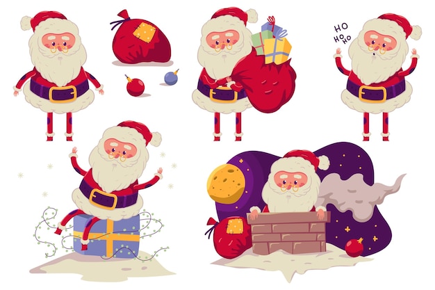 Divertidos Personajes De Dibujos Animados Vectoriales De Santa Claus