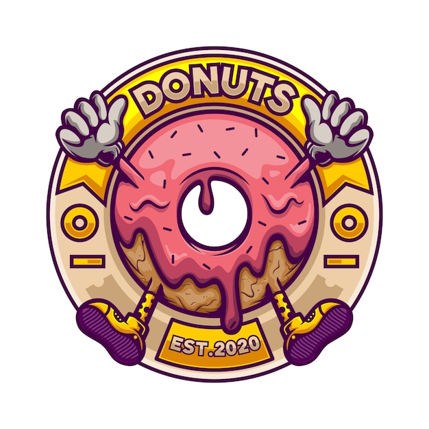 Donut Logo Mascota En Insignia De C Rculo Vector Premium