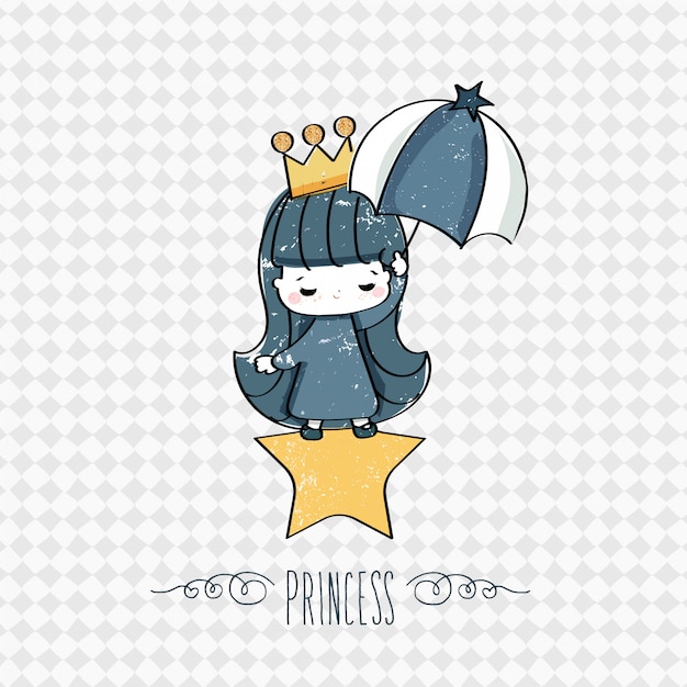 Doodle De Dibujos Animados De Dibujo Minimalista Con Pintura De Princesa De Tinta Vector Premium