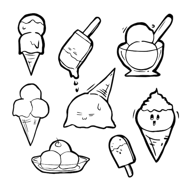 Doodle Estilo Dibujado A Mano Conjunto De Helado Vector Premium 0945