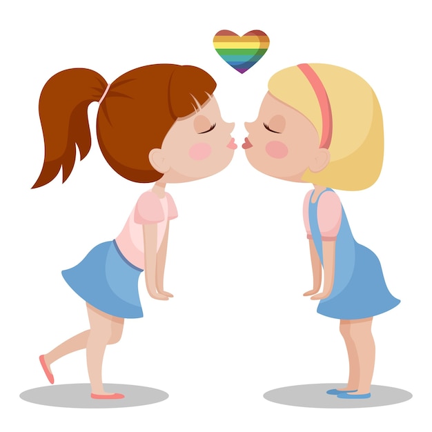 Dos Chicas Besándose Día De San Valentín Lesbianas Lgbt Ilustración